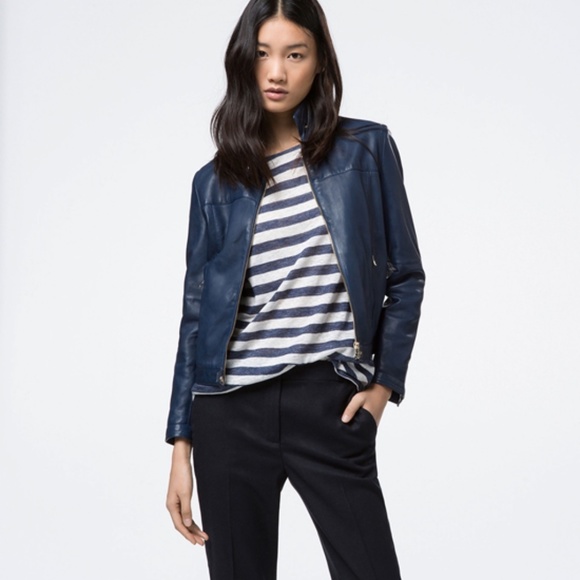 Massimo dutti navy leather jacket Outlet
